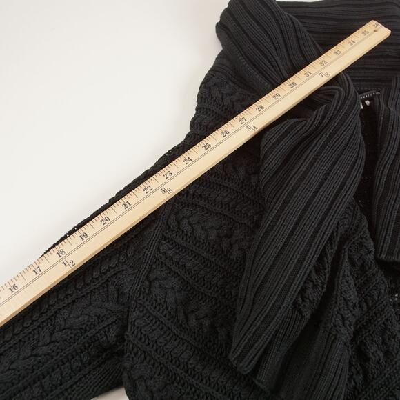 Peruvian Connection Pima Cotton Cable Knit Waterfall Black Cardigan Womens Sz XL - Picture 6 of 8